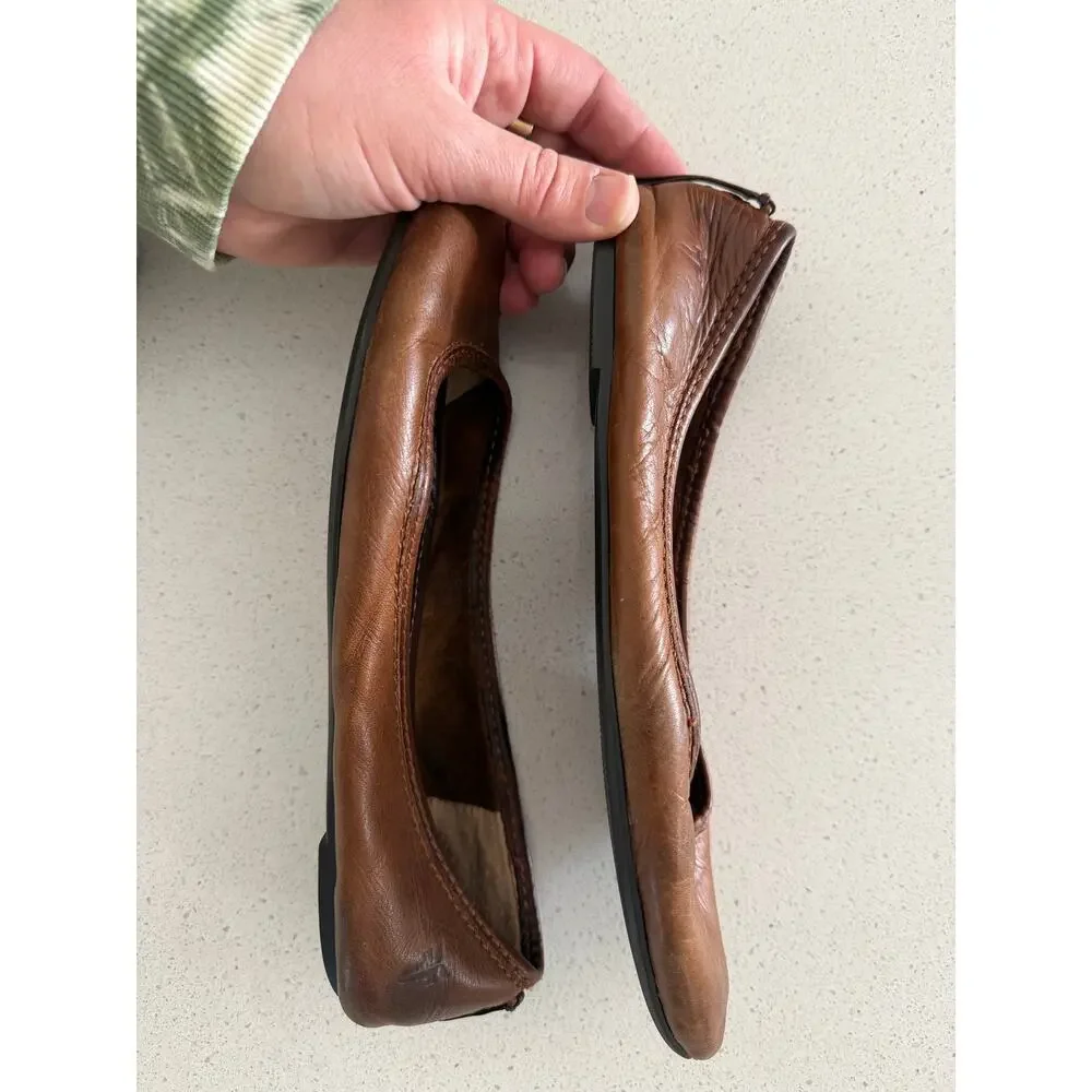 Frye Regina Pointed Toe Leather Ballet‎ Flat Cognac Size 6